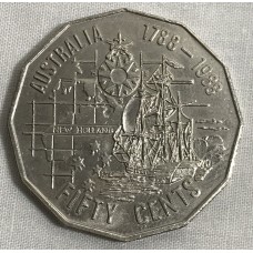 AUSTRALIA 1988 . FIFTY 50 CENTS COIN . FIRST FLEET  BICENTENARY